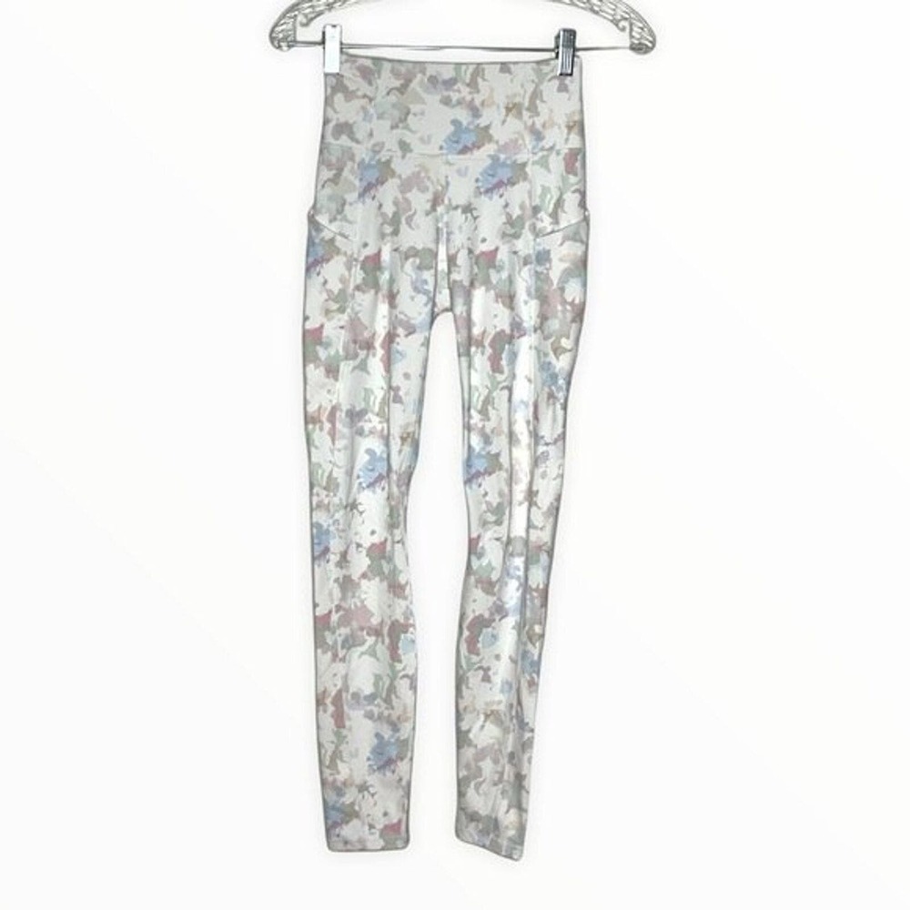 Fabletics‎ Pants Womens XXS White Watercolor Floral Purelux Leggings Athleisure